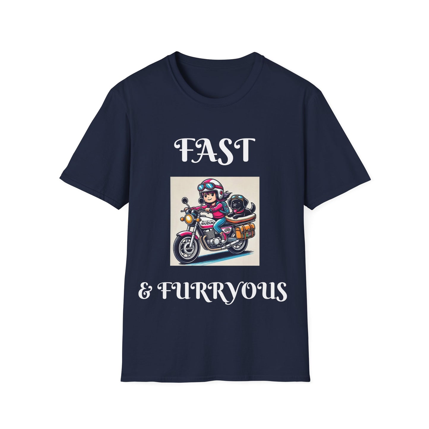 Fast & Furryous Softstyle T-Shirt - Dog & Motorcycle Graphic Tee
