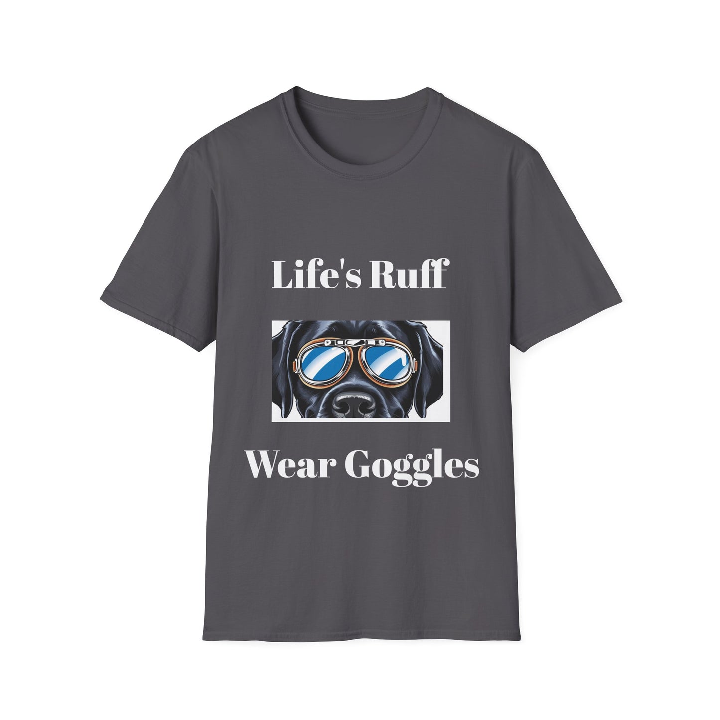 Humorous Dog-Themed Unisex Softstyle T-Shirt - 'Life's Ruff, Wear Goggles'