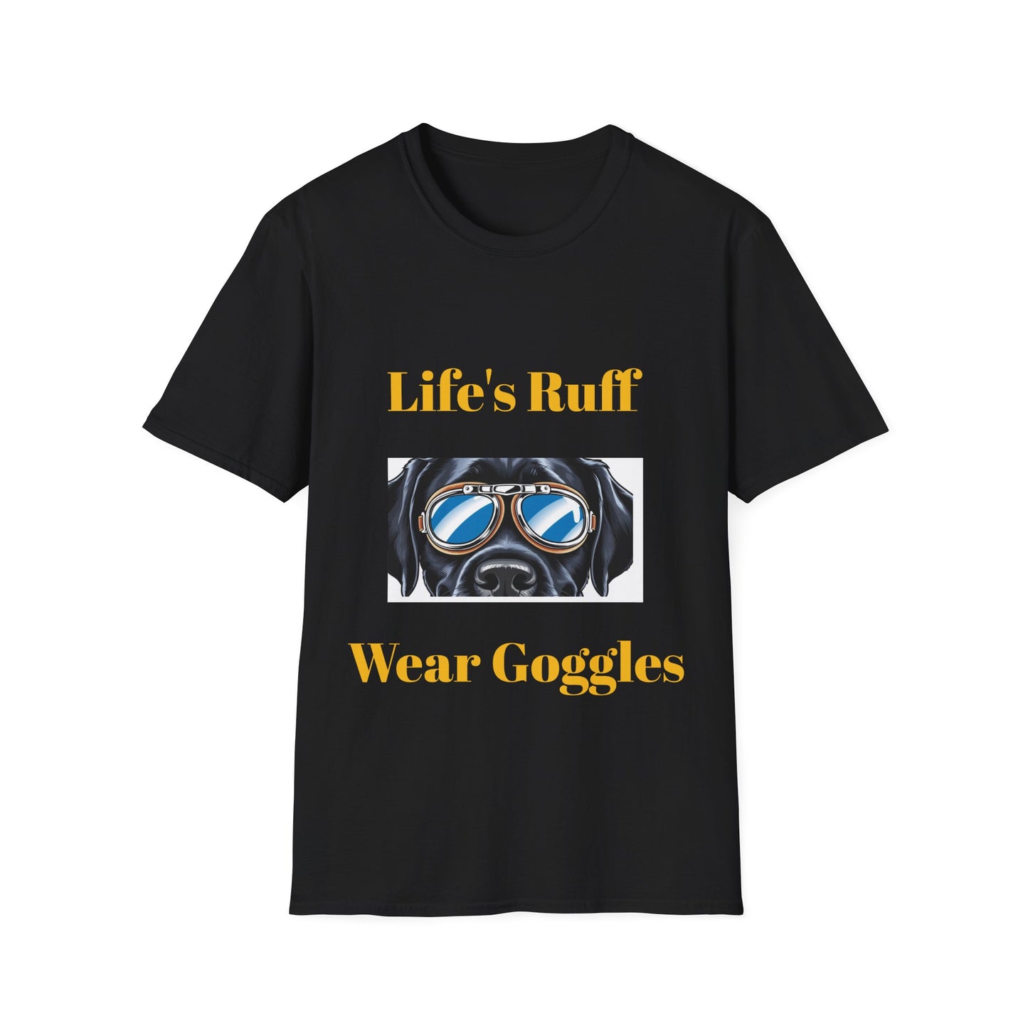 Humorous Dog-Themed Unisex Softstyle T-Shirt - 'Life's Ruff, Wear Goggles'