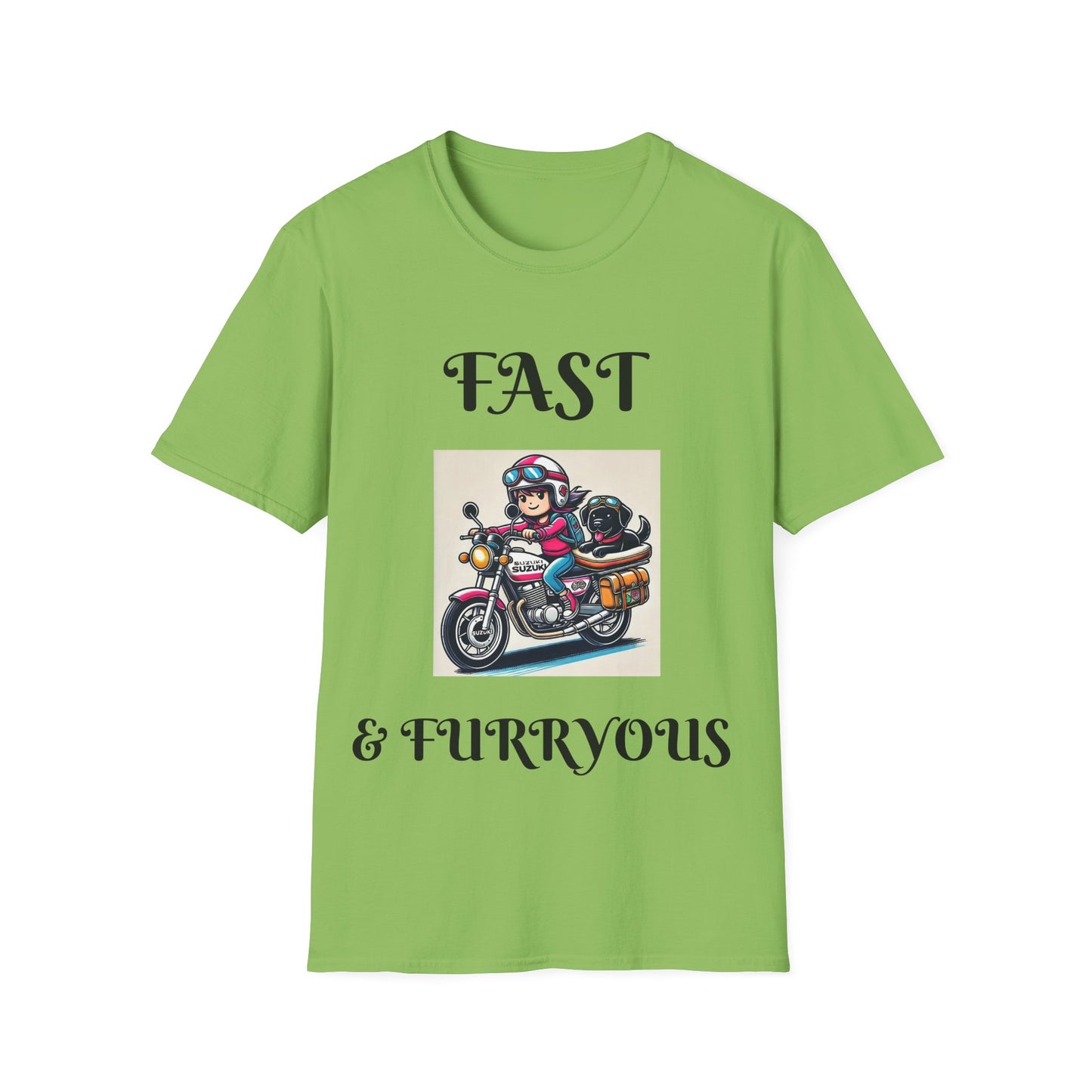 Fast & Furryous Softstyle T-Shirt - Dog & Motorcycle Graphic Tee