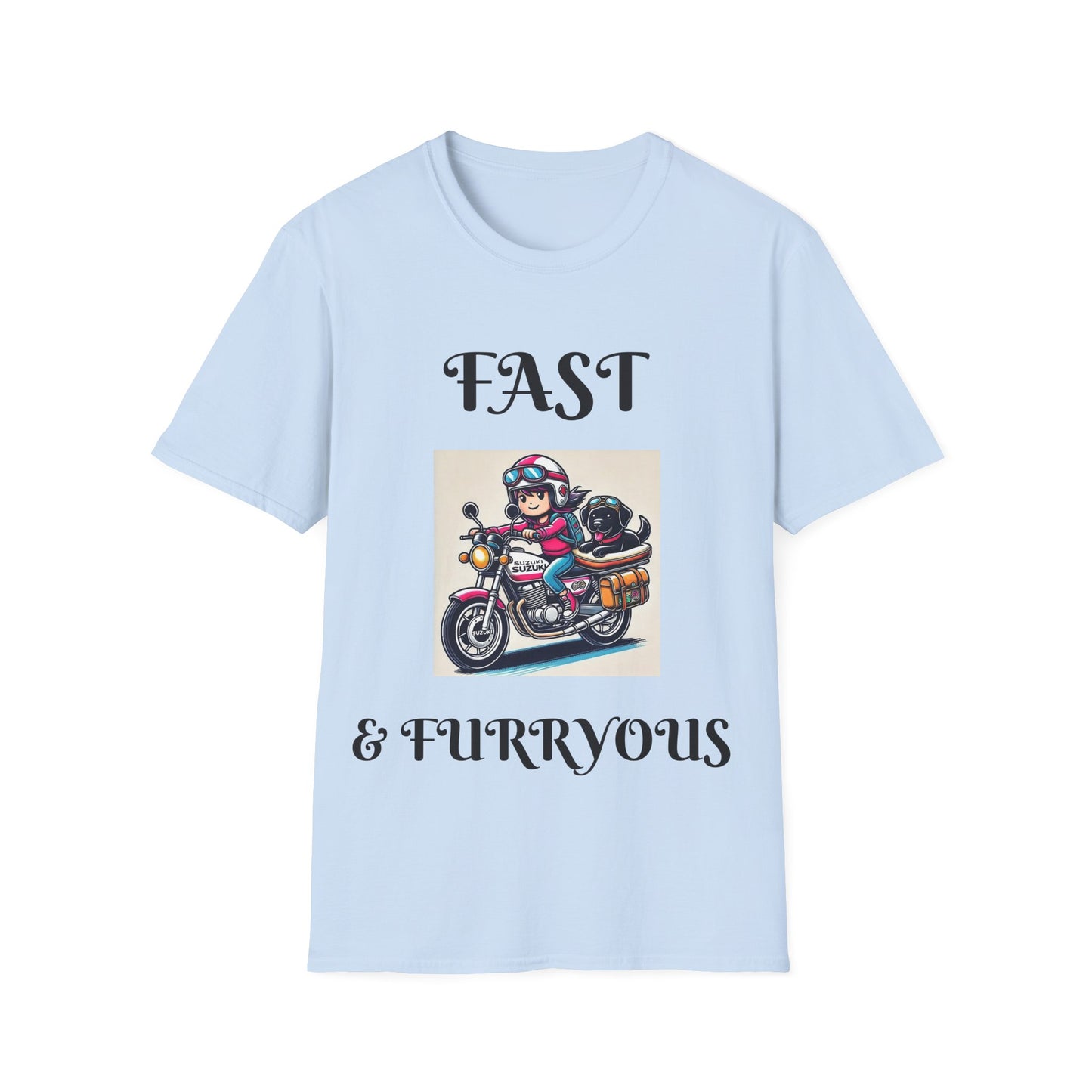 Fast & Furryous Softstyle T-Shirt - Dog & Motorcycle Graphic Tee