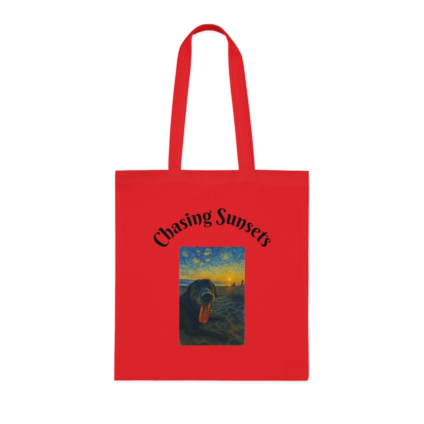 Chasing Sunsets Cotton Tote Bag - Inspirational Dog Design for Beach Lovers