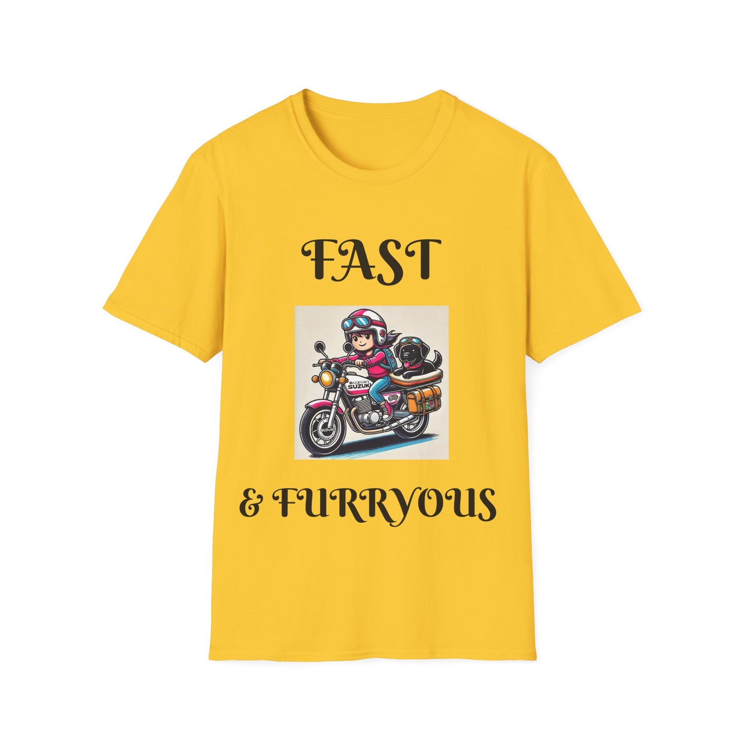 Fast & Furryous Softstyle T-Shirt - Dog & Motorcycle Graphic Tee