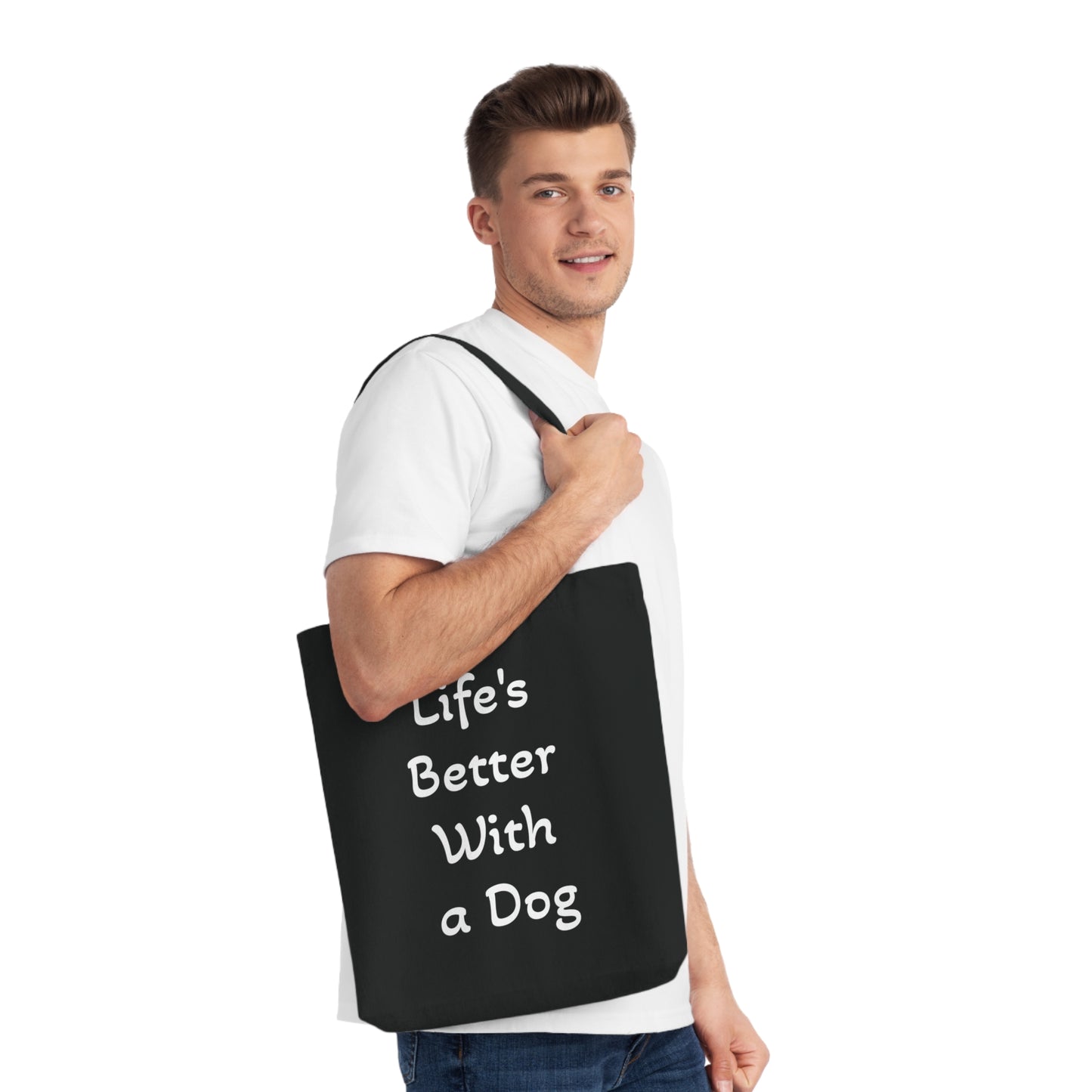 Dog Lover's Woven Tote Bag - "Life's Better With A Dog" & "More Dogs Less Drama"