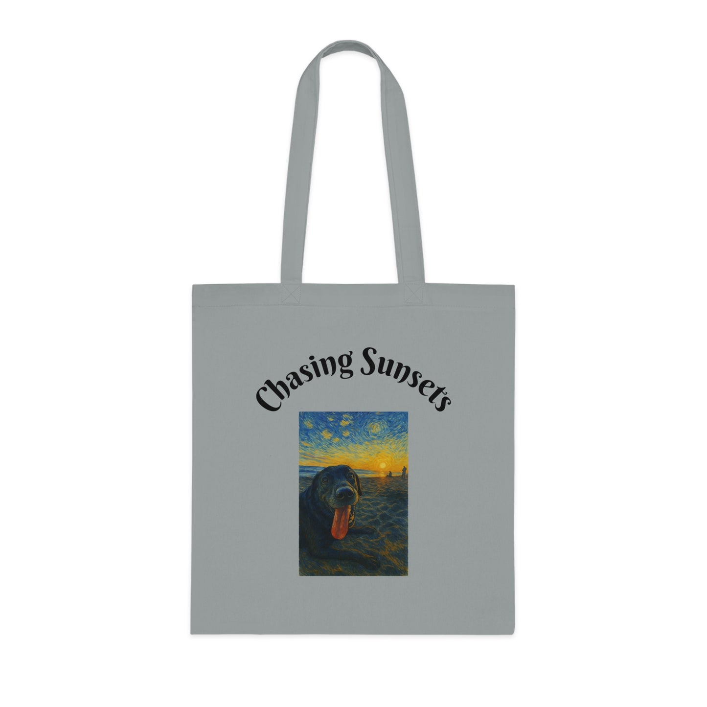 Chasing Sunsets Cotton Tote Bag - Inspirational Dog Design for Beach Lovers