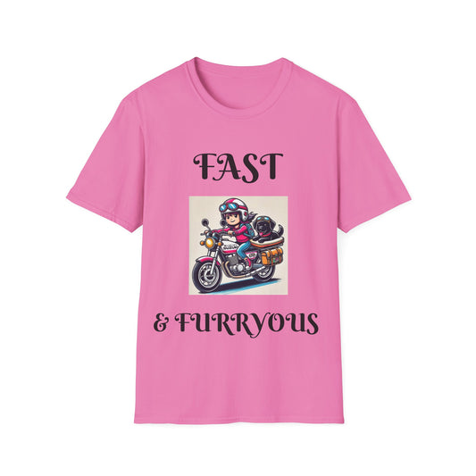 Fast & Furryous Softstyle T-Shirt - Dog & Motorcycle Graphic Tee
