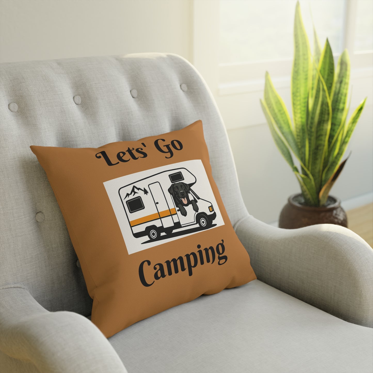 Dog-Themed Camping Cushion - "Let's Go Camping" & "Home Is Where The Dog Is"