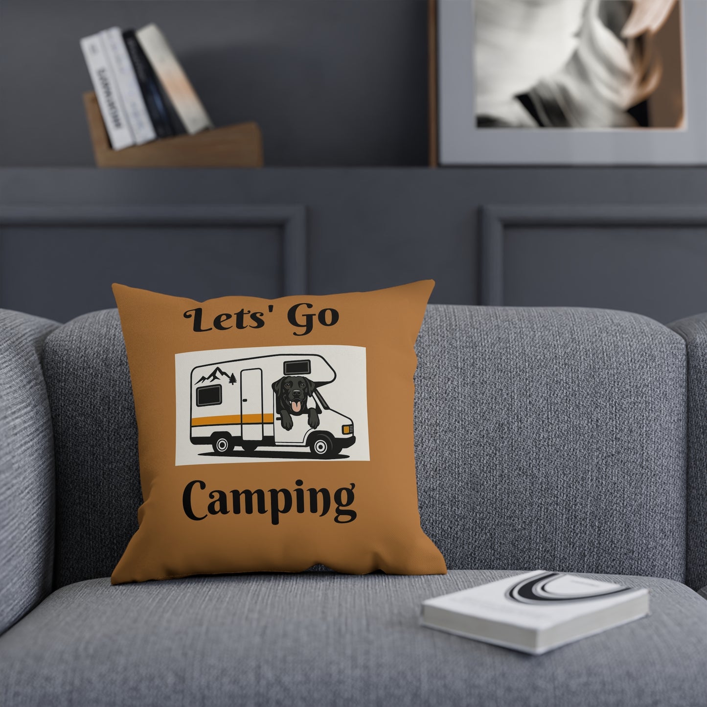 Dog-Themed Camping Cushion - "Let's Go Camping" & "Home Is Where The Dog Is"