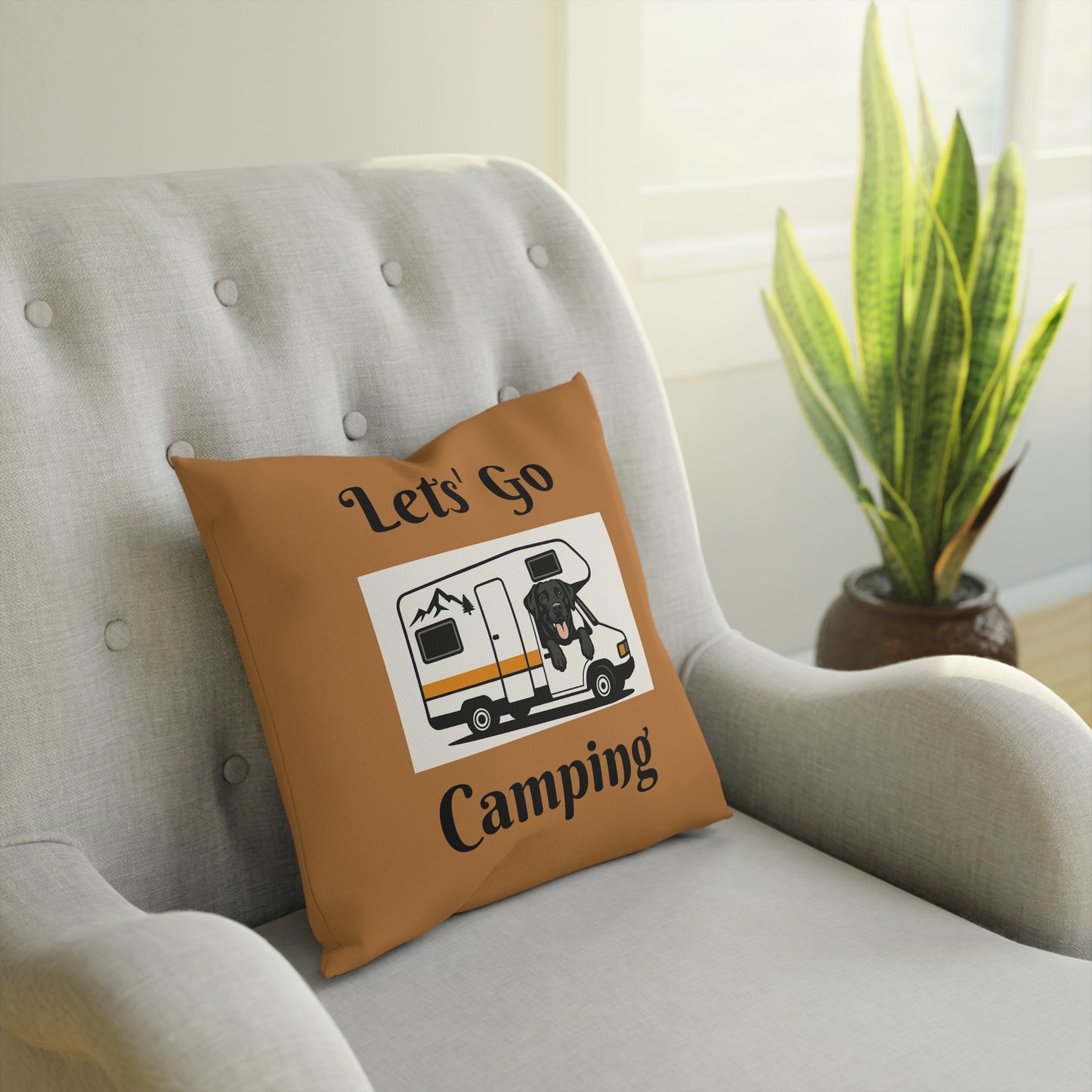 Dog-Themed Camping Cushion - "Let's Go Camping" & "Home Is Where The Dog Is"