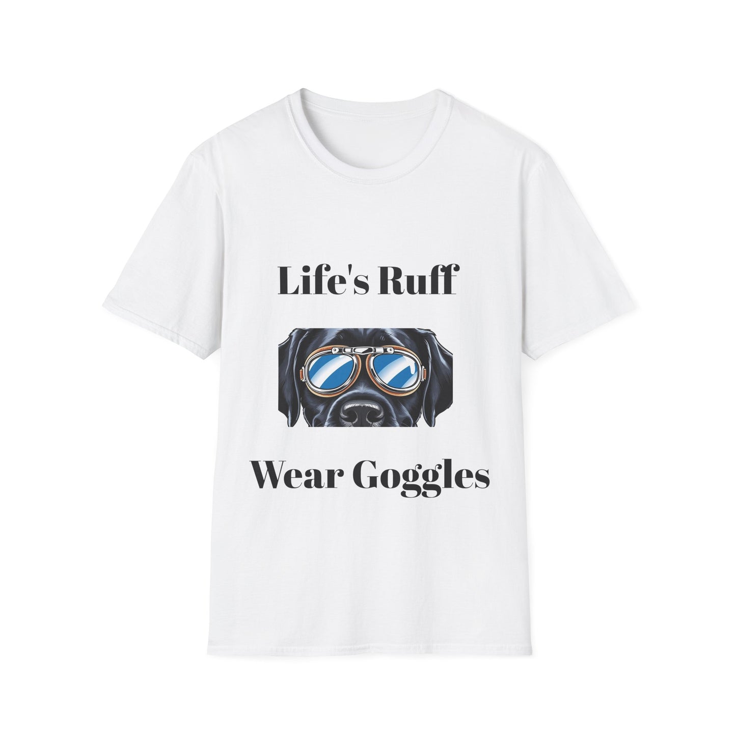 Humorous Dog-Themed Unisex Softstyle T-Shirt - 'Life's Ruff, Wear Goggles'