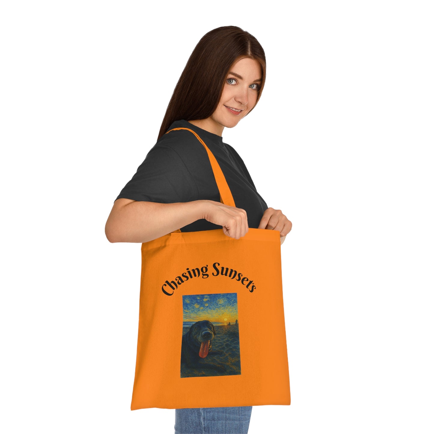 Chasing Sunsets Cotton Tote Bag - Inspirational Dog Design for Beach Lovers
