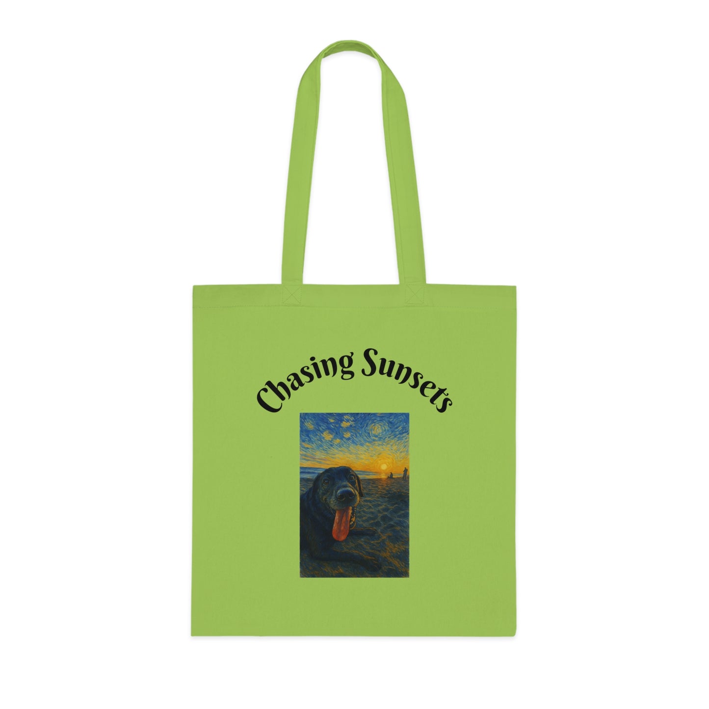 Chasing Sunsets Cotton Tote Bag - Inspirational Dog Design for Beach Lovers
