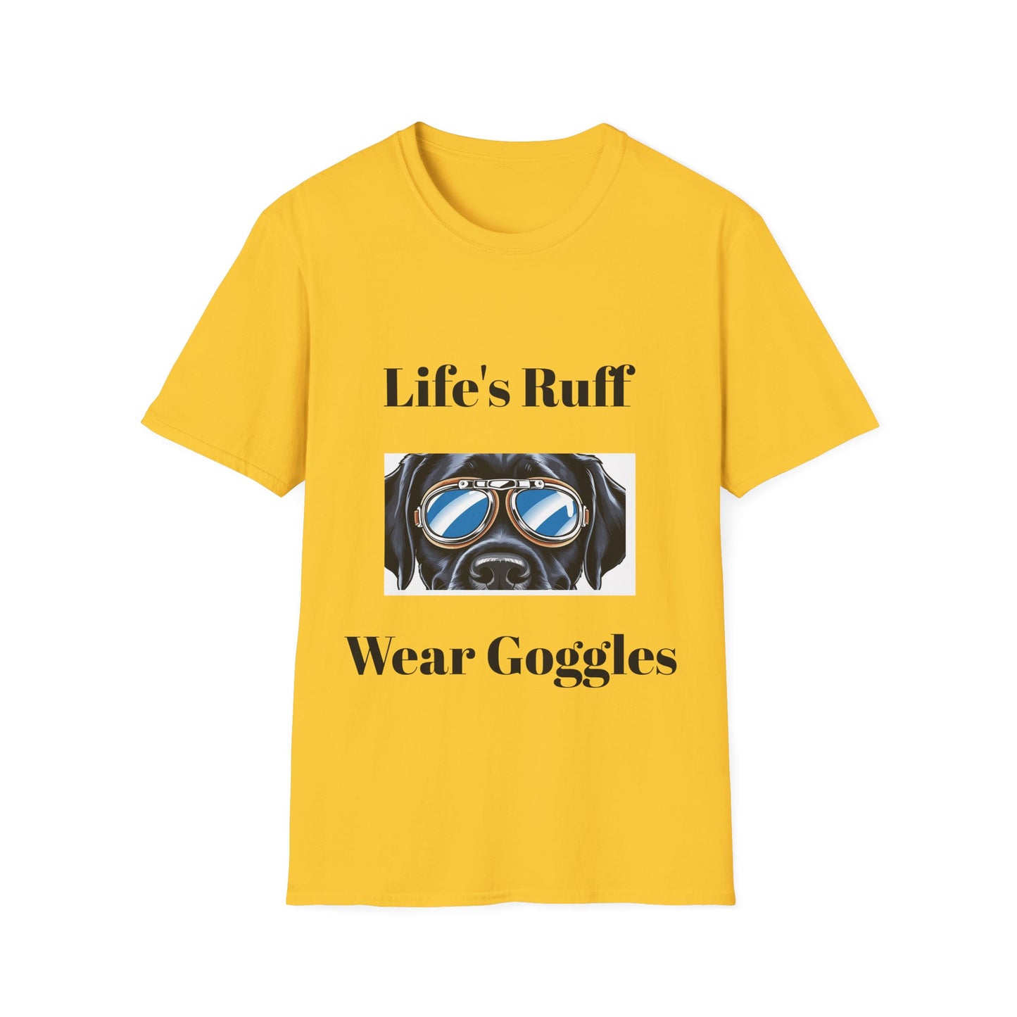 Humorous Dog-Themed Unisex Softstyle T-Shirt - 'Life's Ruff, Wear Goggles'