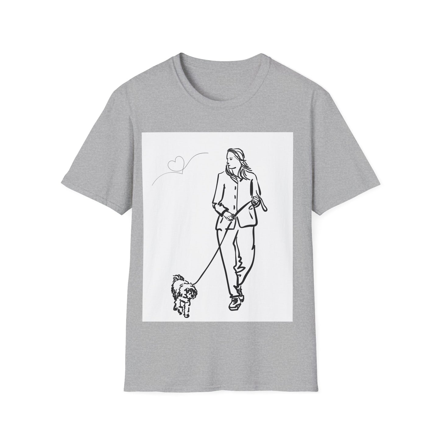 Dog Lover Unisex Softstyle T-Shirt – Cute Dog Walking Graphic
