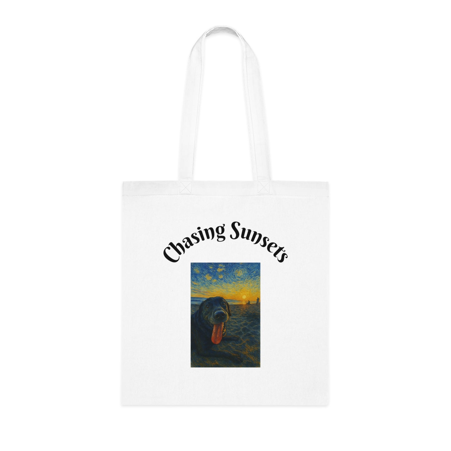 Chasing Sunsets Cotton Tote Bag - Inspirational Dog Design for Beach Lovers
