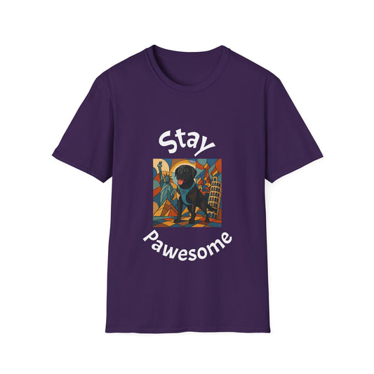 Stay Pawesome Unisex Softstyle T-Shirt - Quirky Design for Dog Lovers