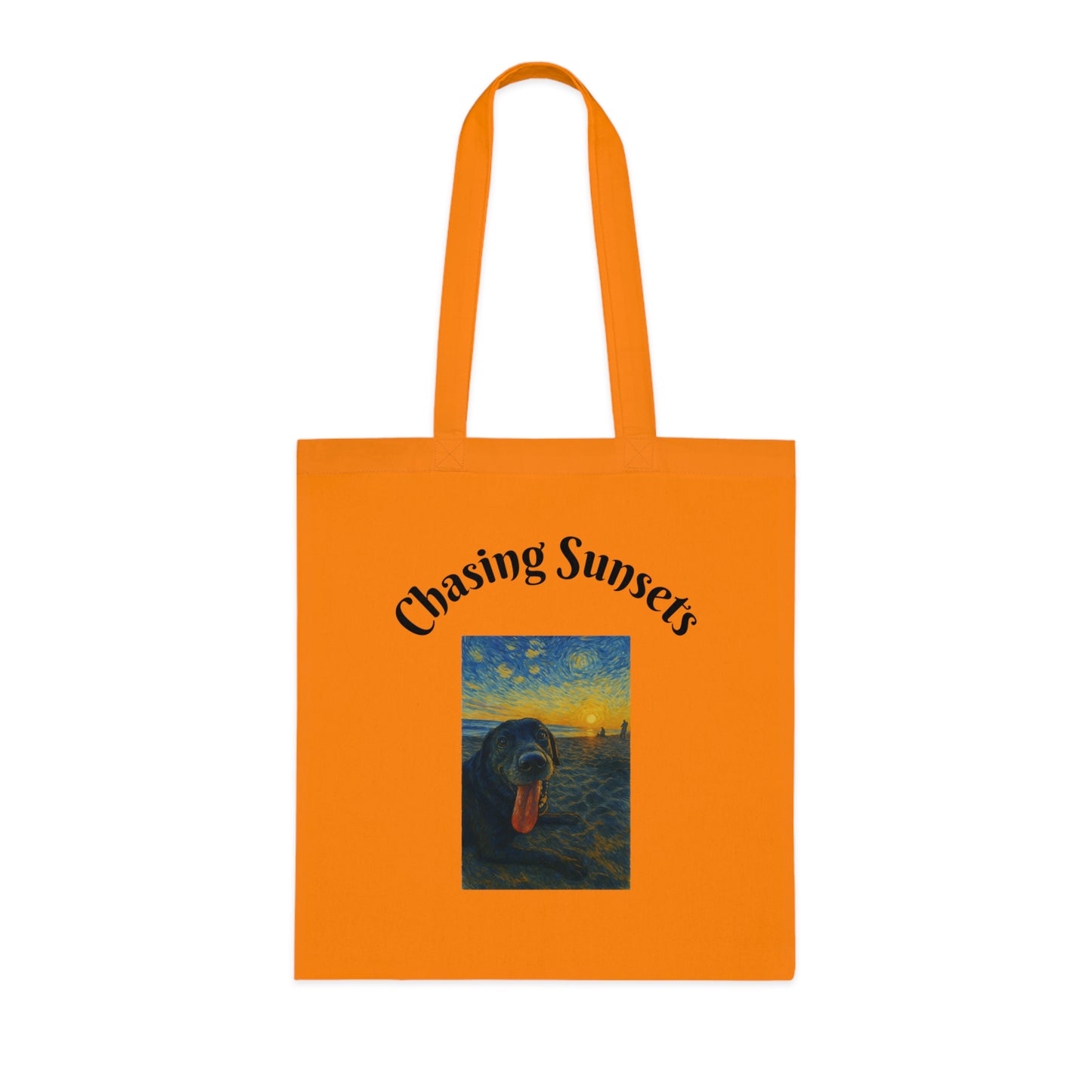 Chasing Sunsets Cotton Tote Bag - Inspirational Dog Design for Beach Lovers