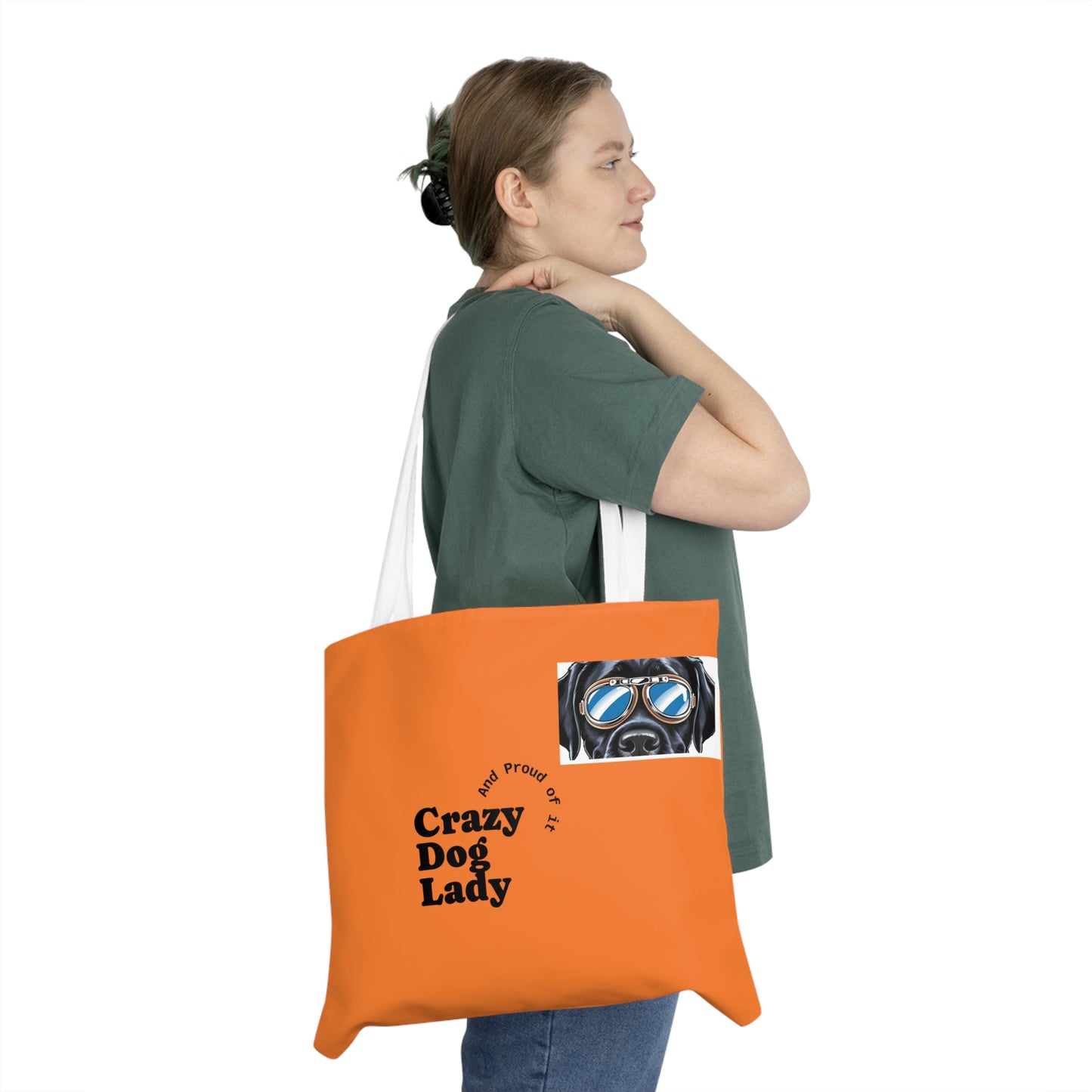 Crazy Dog Lady Shoulder Tote Bag, Pet Lover Gift, Dog Mom Tote, Cute Dog Art Bag, Everyday Use, Bright Orange Dog Bag