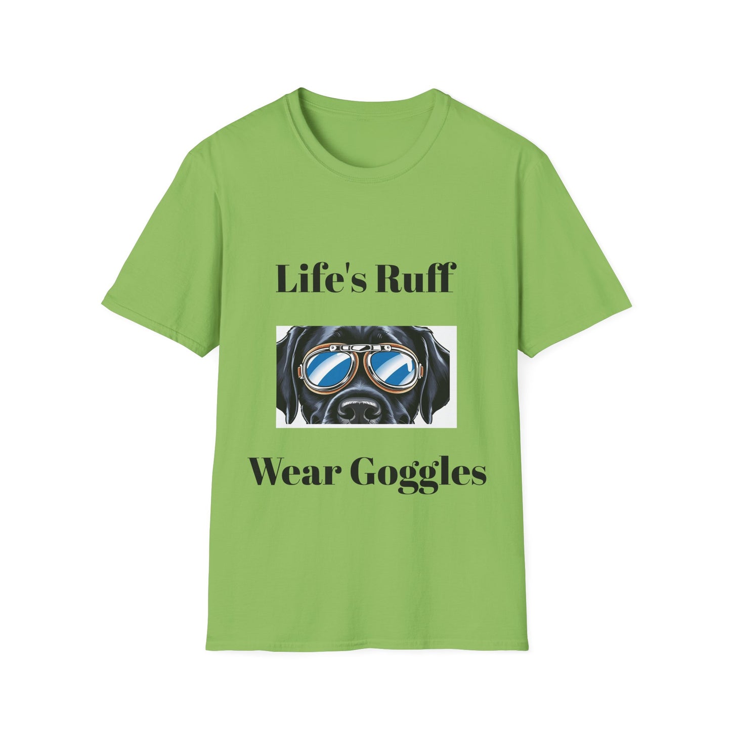 Humorous Dog-Themed Unisex Softstyle T-Shirt - 'Life's Ruff, Wear Goggles'