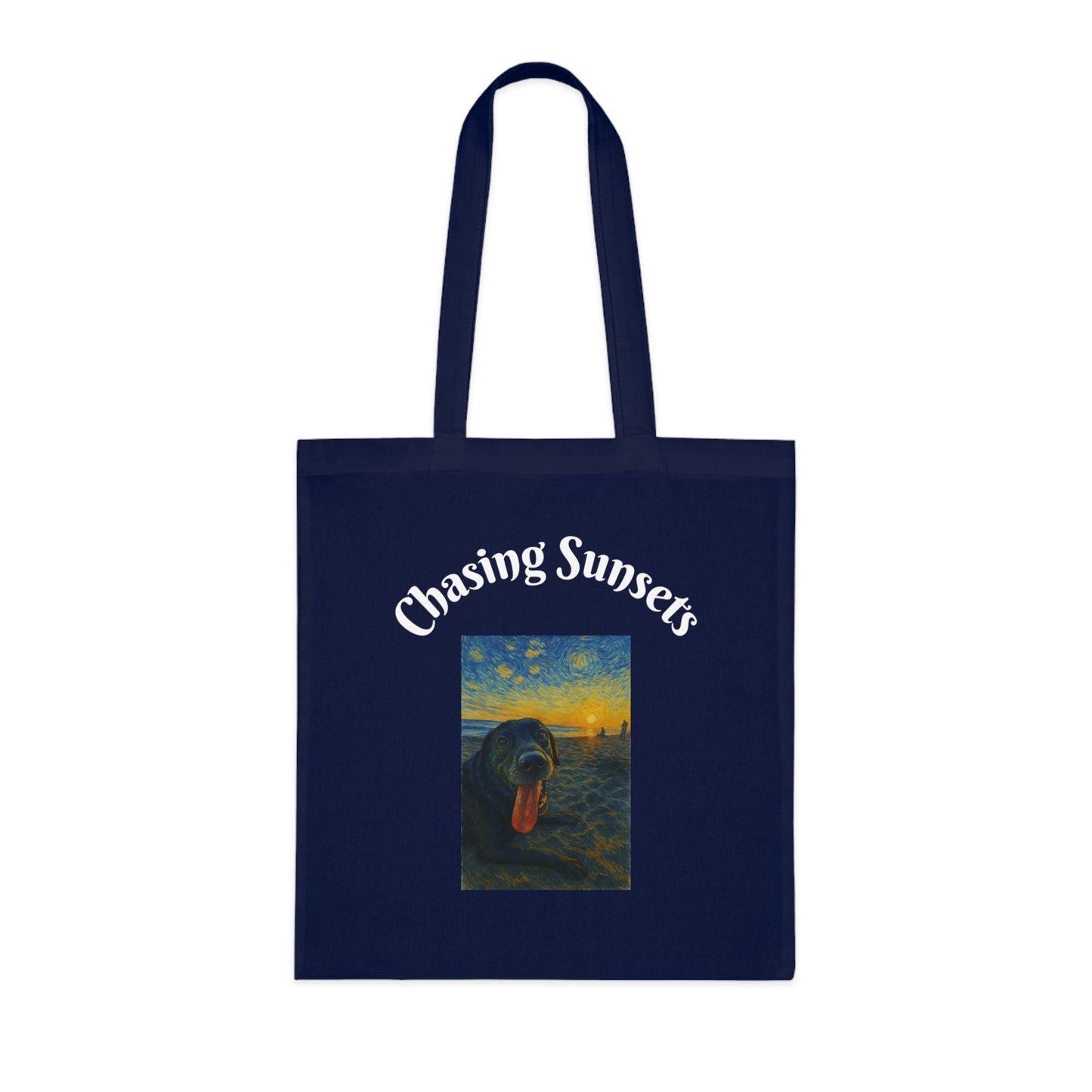 Chasing Sunsets Cotton Tote Bag - Inspirational Dog Design for Beach Lovers