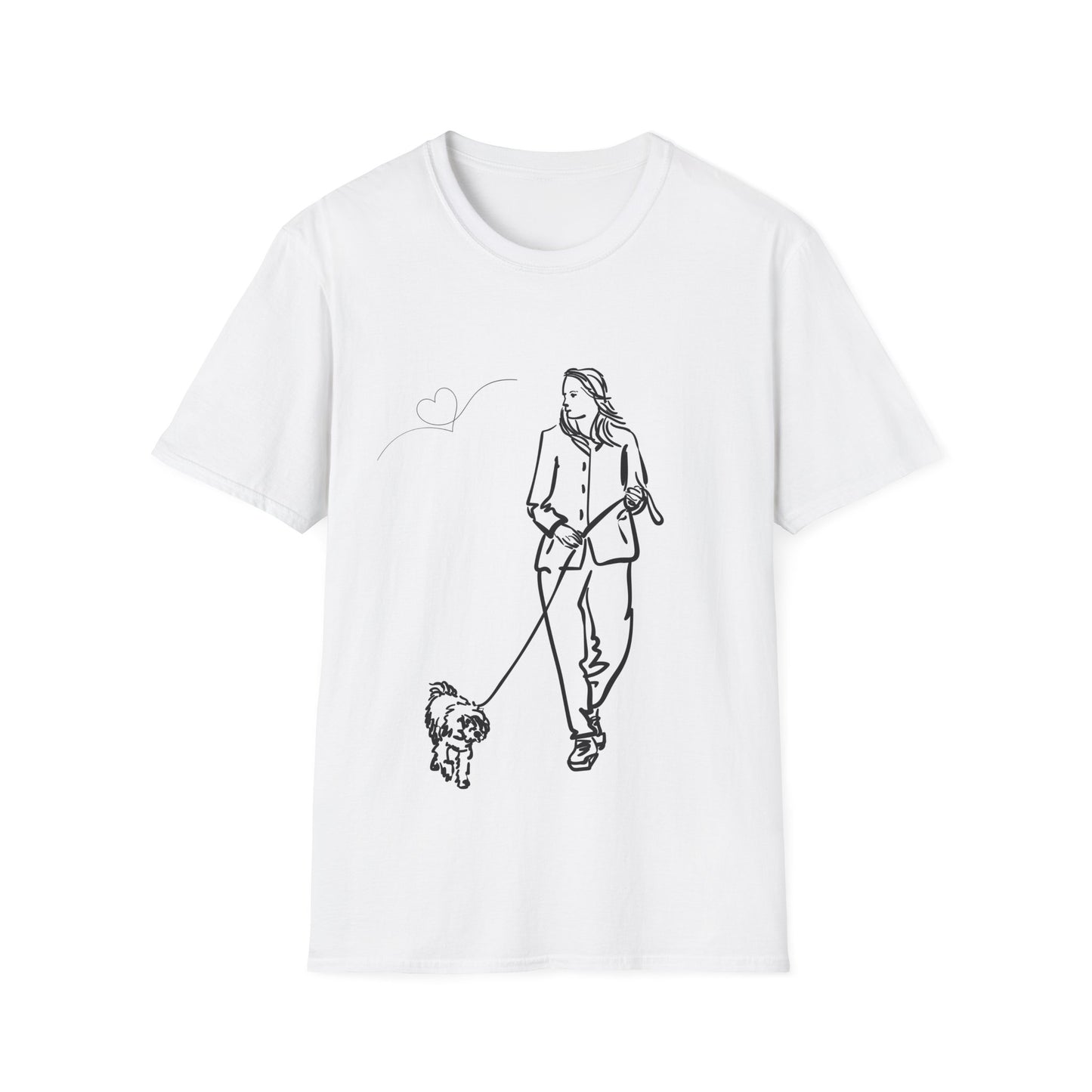 Dog Lover Unisex Softstyle T-Shirt – Cute Dog Walking Graphic