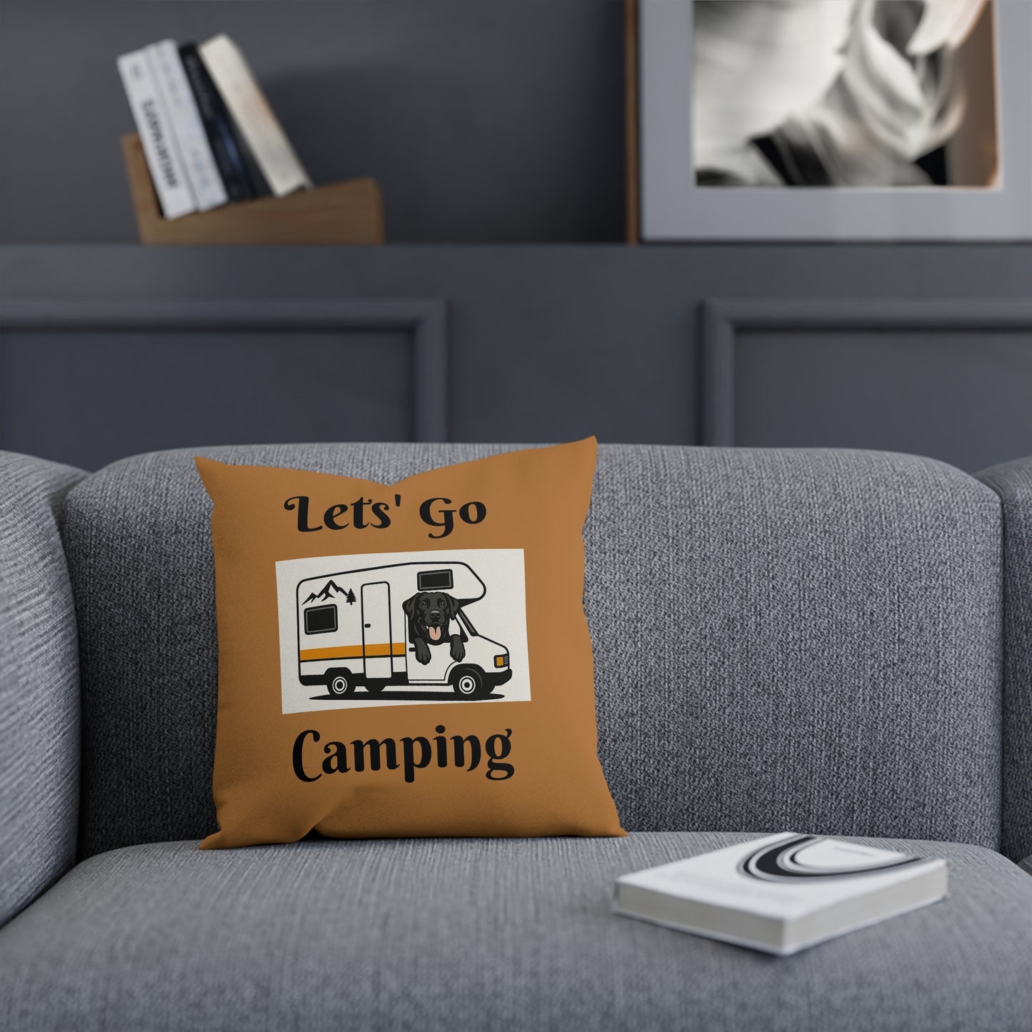 Dog-Themed Camping Cushion - "Let's Go Camping" & "Home Is Where The Dog Is"