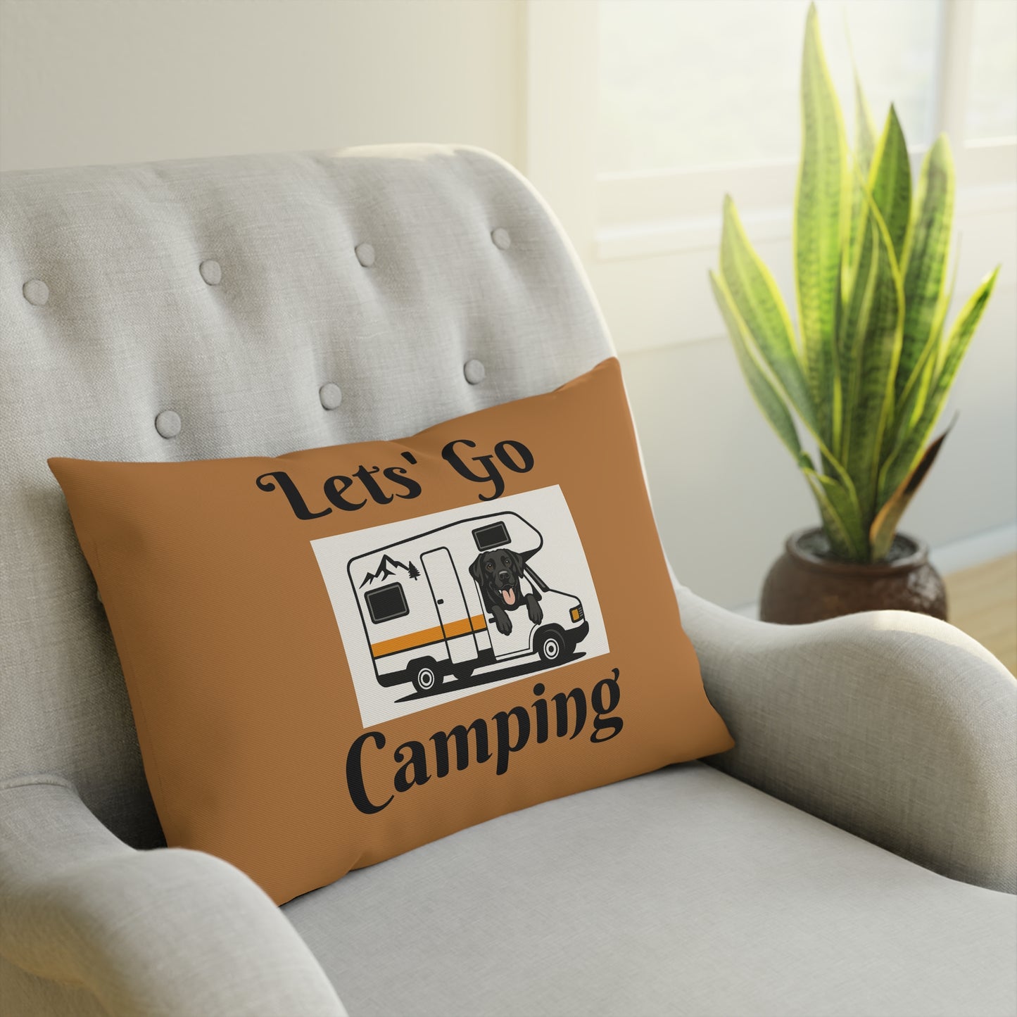Dog-Themed Camping Cushion - "Let's Go Camping" & "Home Is Where The Dog Is"