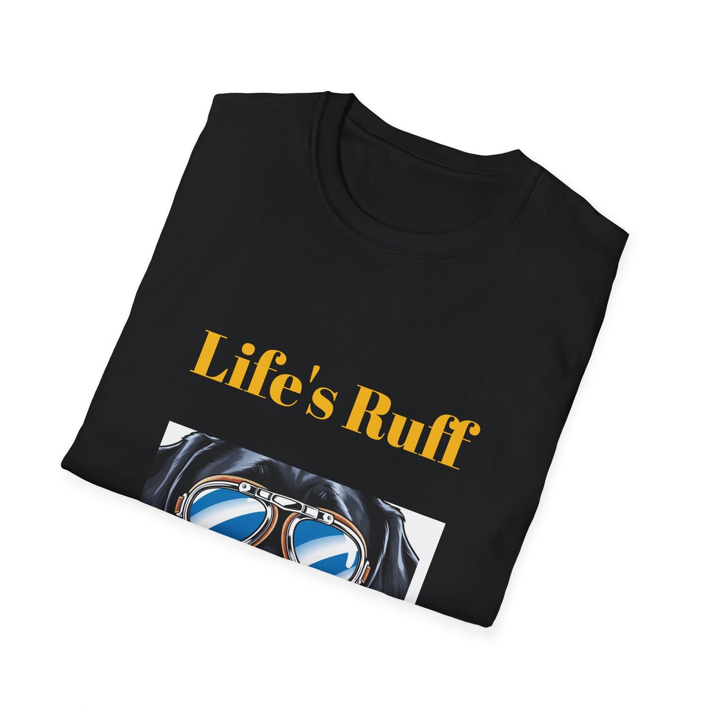 Humorous Dog-Themed Unisex Softstyle T-Shirt - 'Life's Ruff, Wear Goggles'