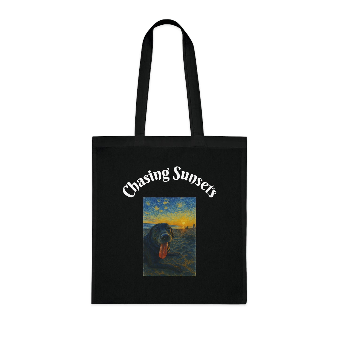Chasing Sunsets Cotton Tote Bag - Inspirational Dog Design for Beach Lovers
