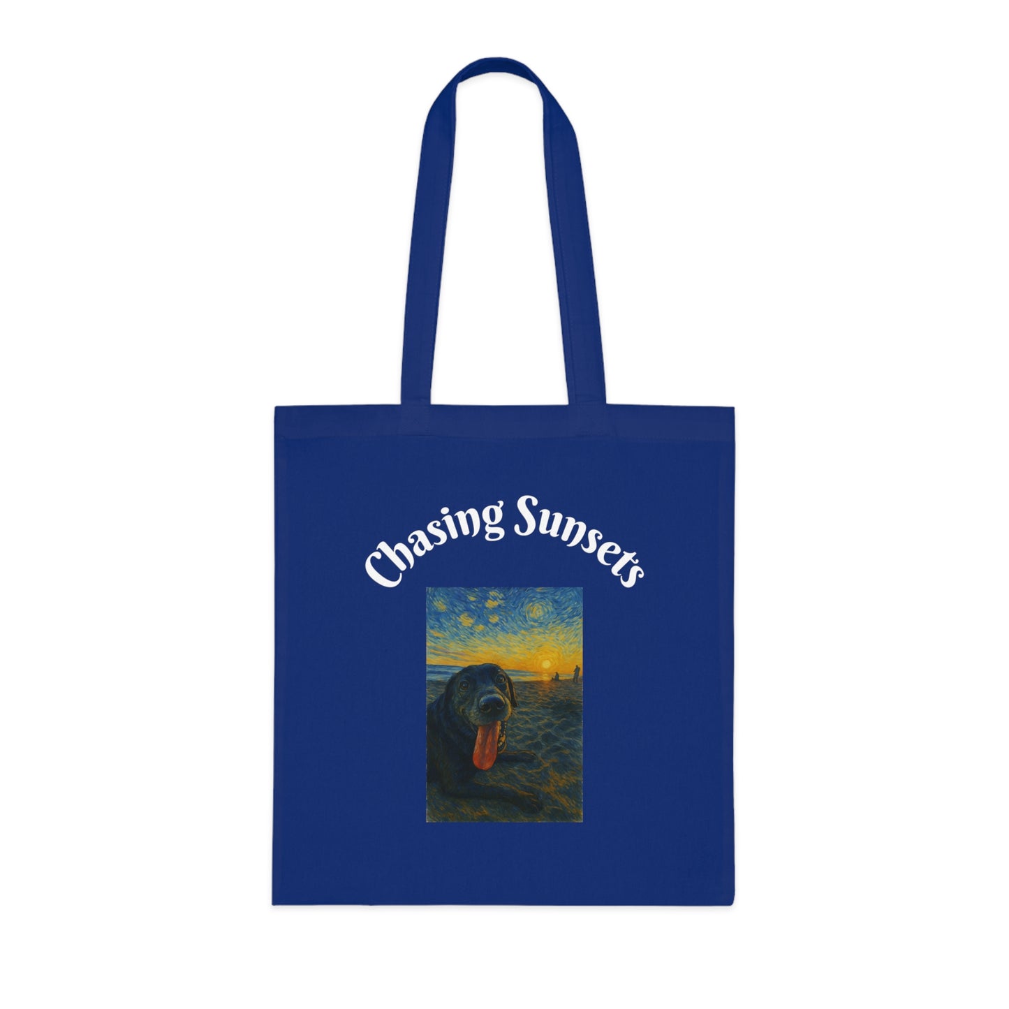 Chasing Sunsets Cotton Tote Bag - Inspirational Dog Design for Beach Lovers
