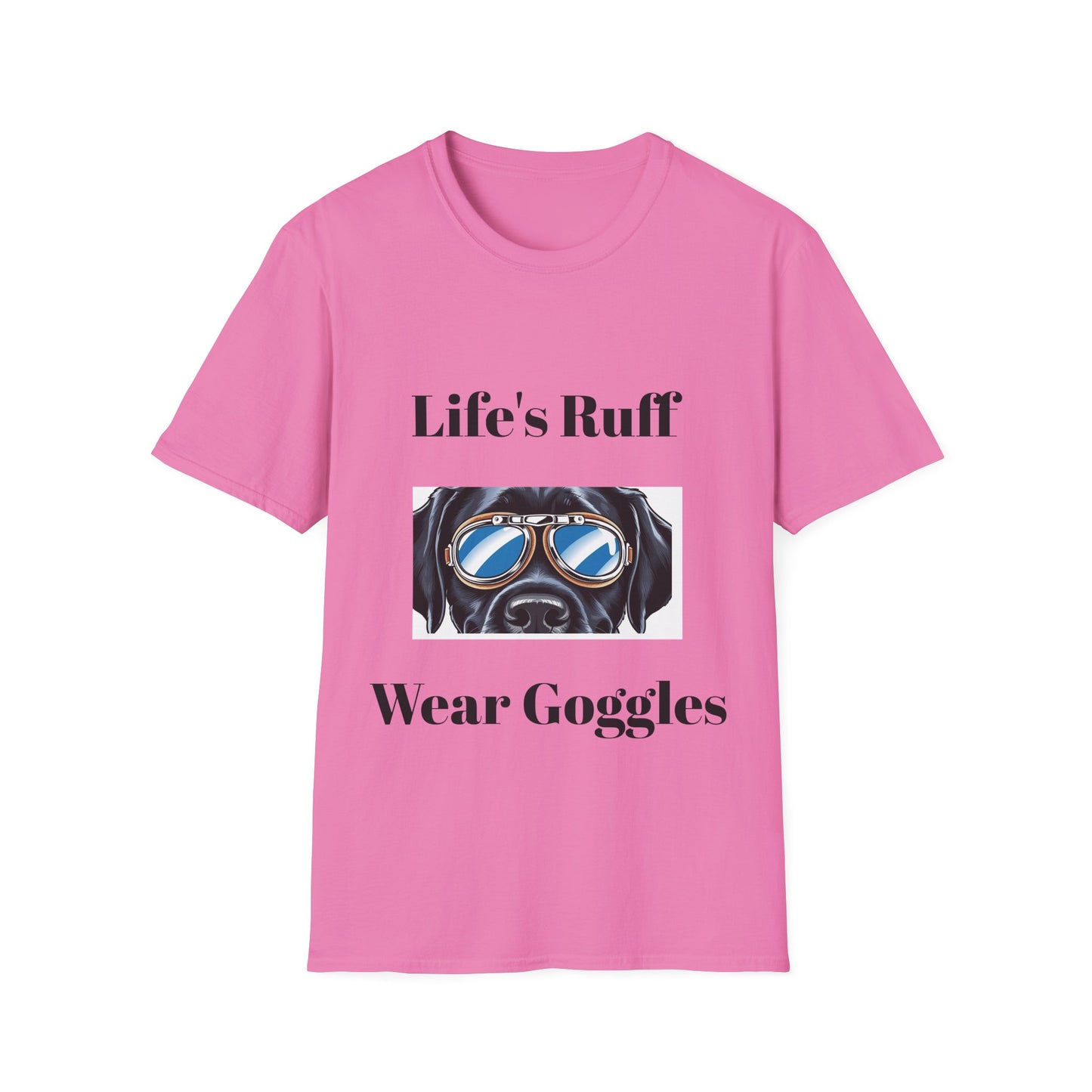 Humorous Dog-Themed Unisex Softstyle T-Shirt - 'Life's Ruff, Wear Goggles'