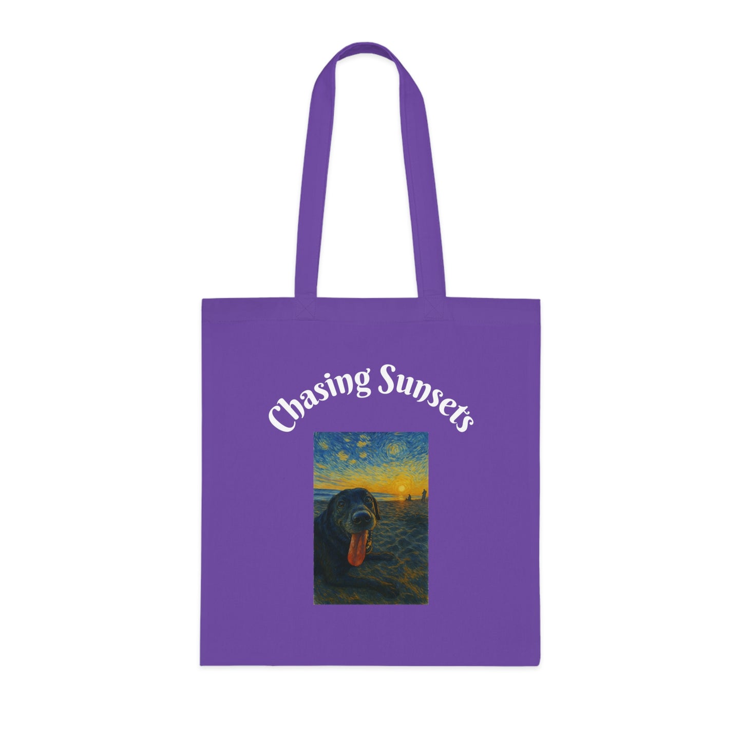 Chasing Sunsets Cotton Tote Bag - Inspirational Dog Design for Beach Lovers