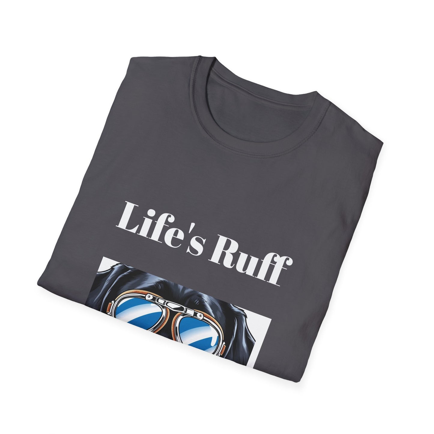 Humorous Dog-Themed Unisex Softstyle T-Shirt - 'Life's Ruff, Wear Goggles'