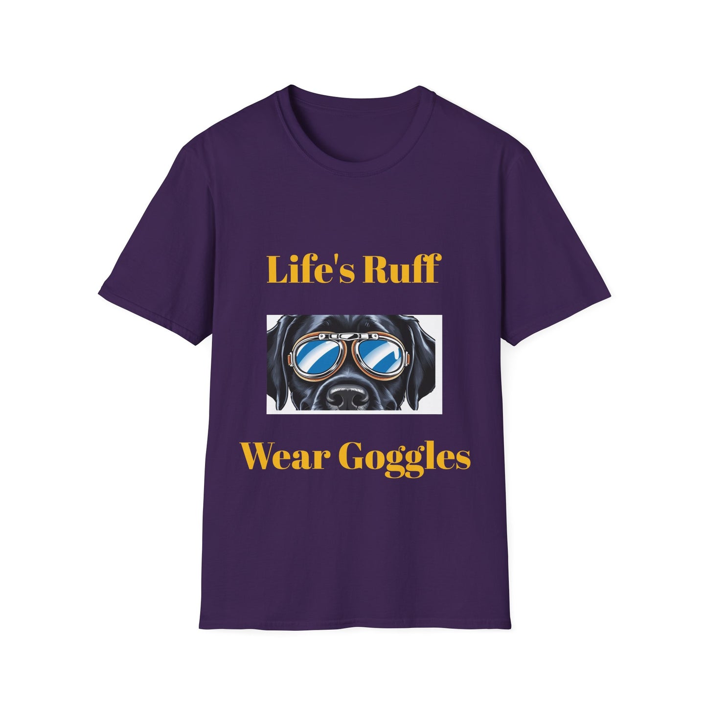 Humorous Dog-Themed Unisex Softstyle T-Shirt - 'Life's Ruff, Wear Goggles'