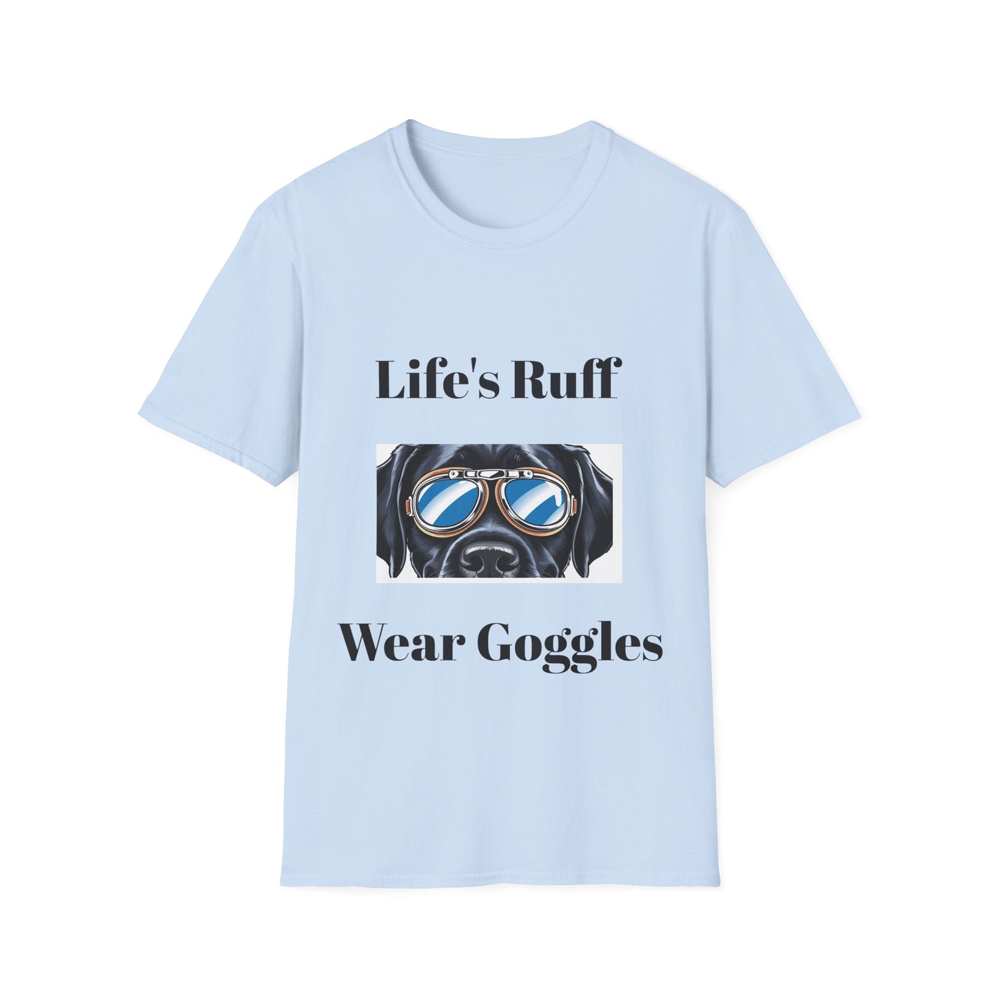 Humorous Dog-Themed Unisex Softstyle T-Shirt - 'Life's Ruff, Wear Goggles'