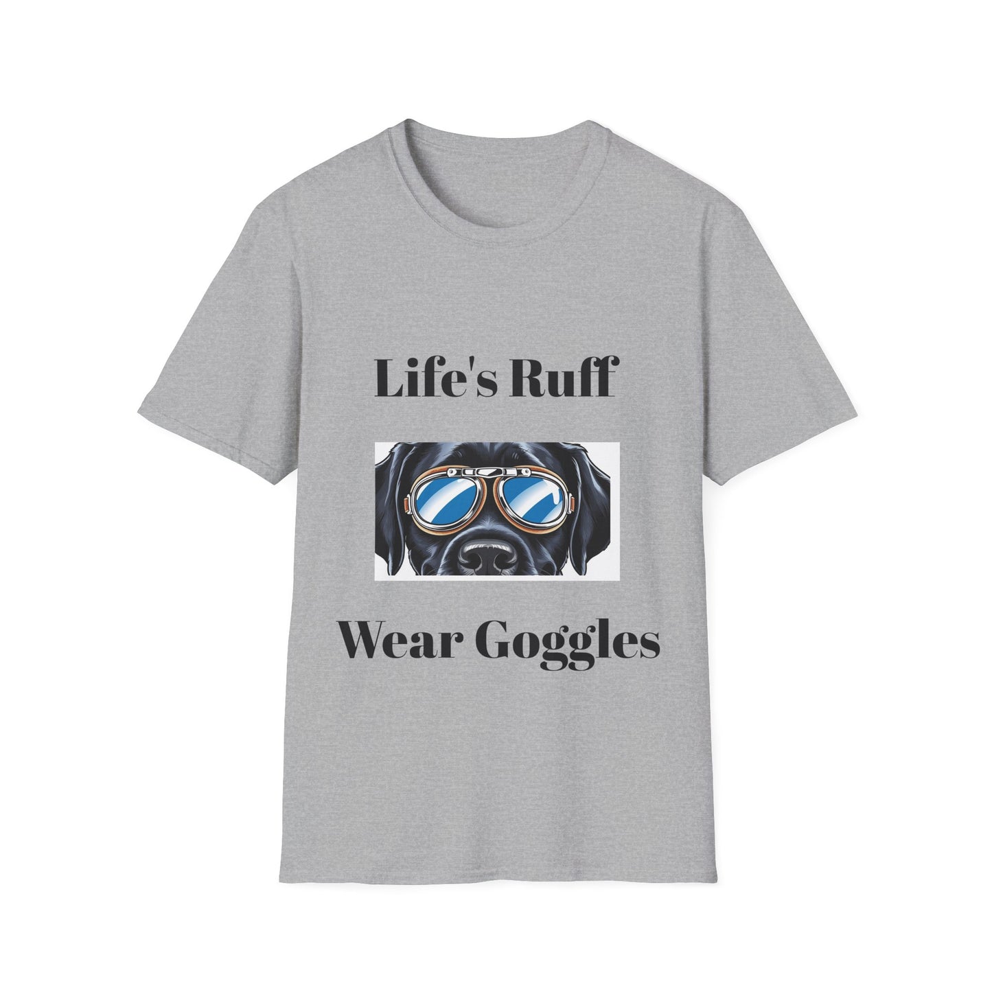 Humorous Dog-Themed Unisex Softstyle T-Shirt - 'Life's Ruff, Wear Goggles'